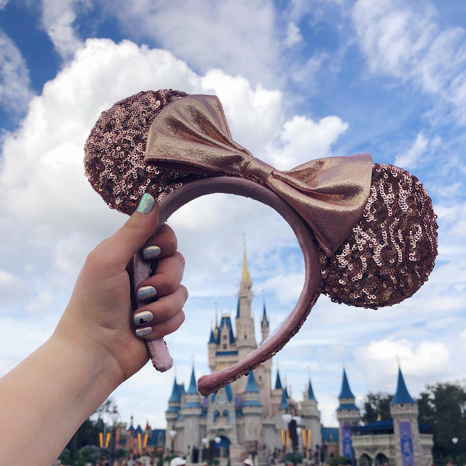 Disney World Orlando Florida Rose Gold Minnie Ears Magic Kingdom Castle
