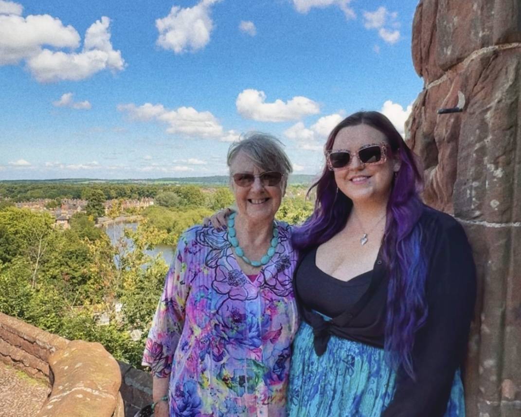 Luisa and her mum at the top of Laura's Tower at Shrewsbury Castle in Shropshire