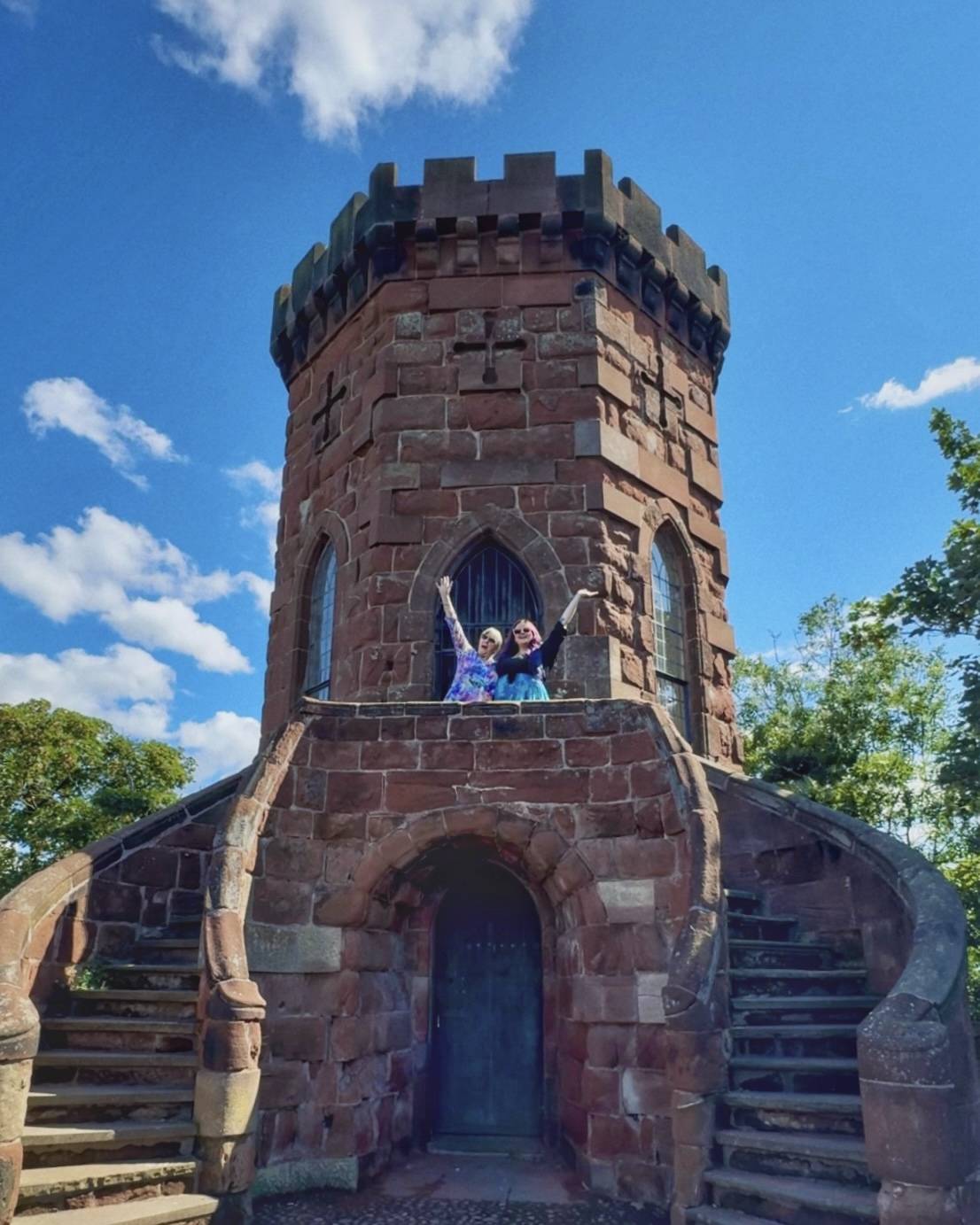 Luisa and her mum at the top of Laura's Tower at Shrewsbury Castle in Shropshire